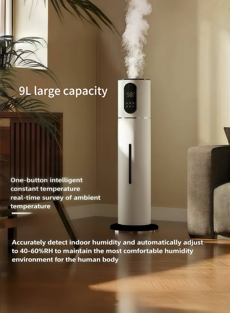 مرطب عالمي كبير السعة للصالات وغرف النوم، سعة 9 لتر بتقنية الضباب البارد بالموجات فوق الصوتية مع تعقيم بالأشعة فوق البنفسجية وترشيح الشوائب، تصميم تعبئة علوية، يعمل حتى 52 ساعة، يمتلك وضع النوم وإيقاف تلقائي ووظيفة ضوء ليلي، مثالي للرضع والمنزل والمكتب، مزود بشاشة عرض درجة الحرارة ومؤشر إضاءة LED، اللون الأبيض. - Image 2